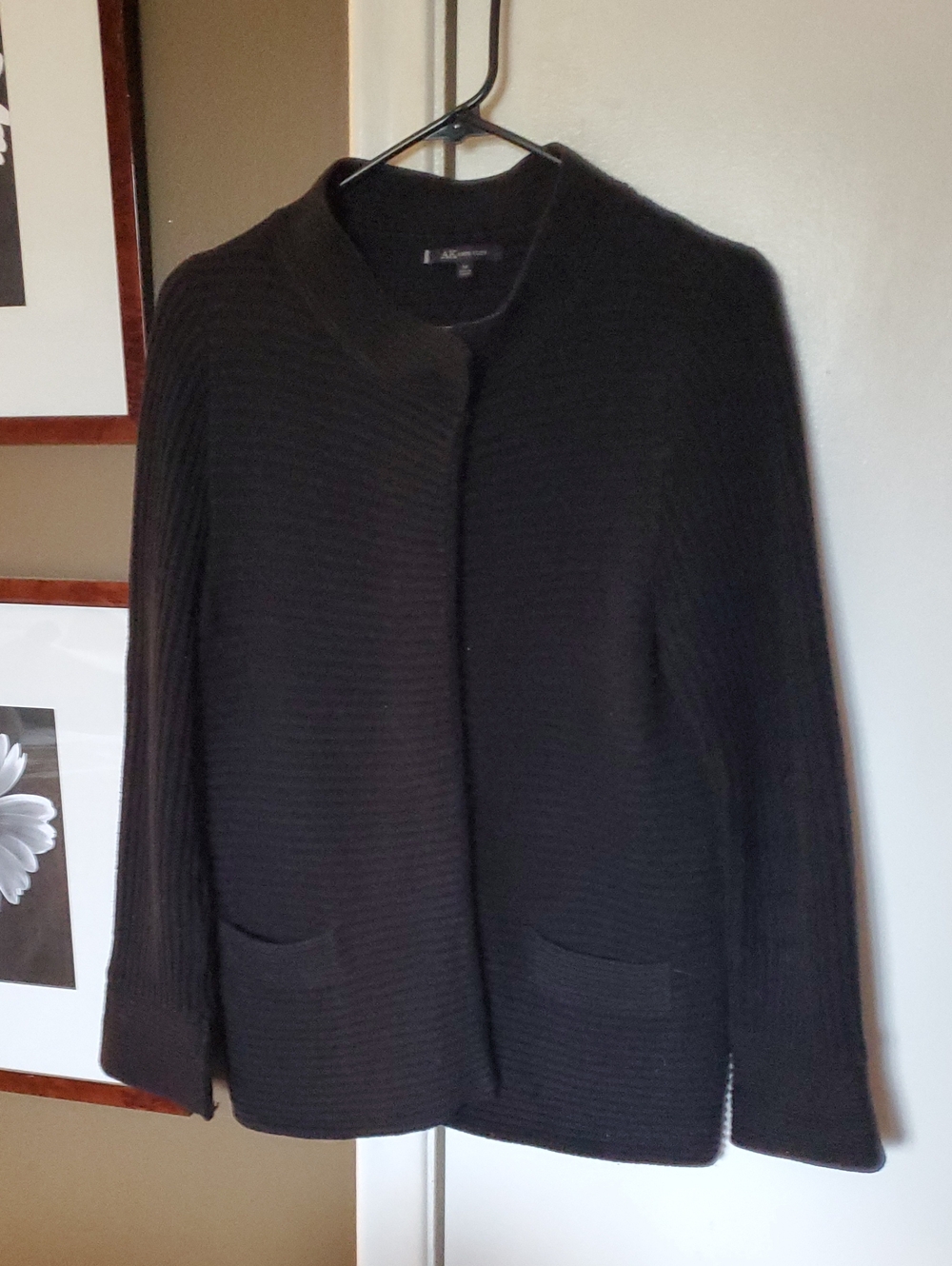 Anne Klein Black Ribbed Open-Front Cardigan